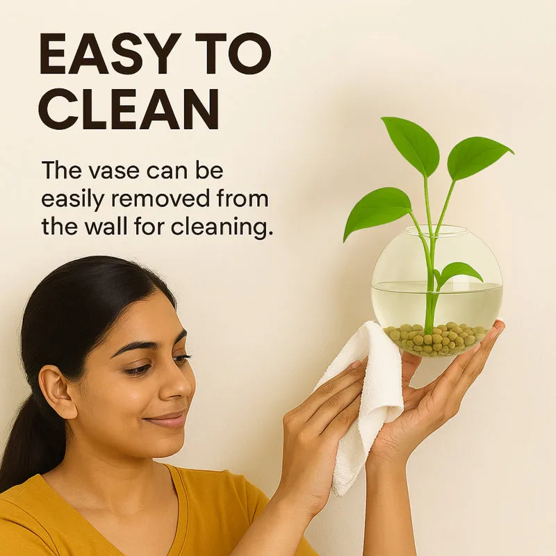 Person cleaning a round glass vase with a soft cloth