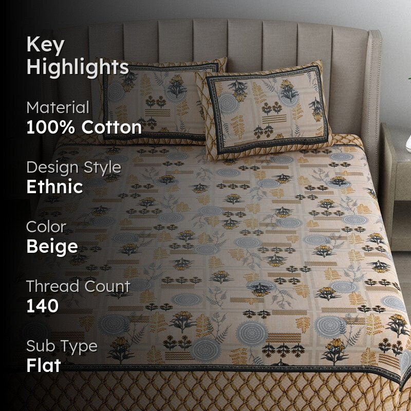 Jardin Joy Floral Cotton  Bedsheet (Beige) - 140 TC media 2
