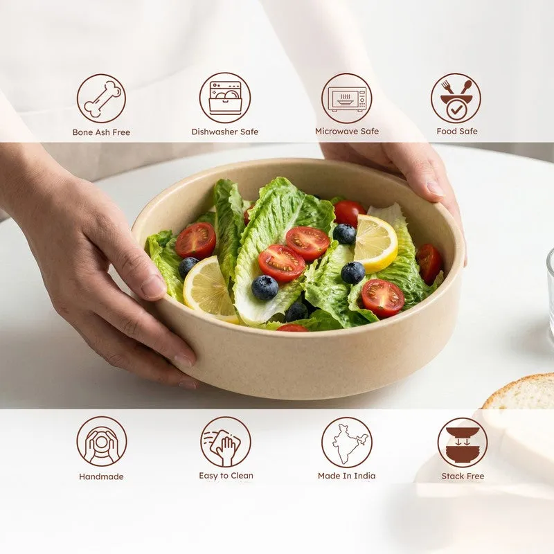 Whimsi Ceramic Salad Bowl (600 mL,Light Brown) - Set Of Two media 5