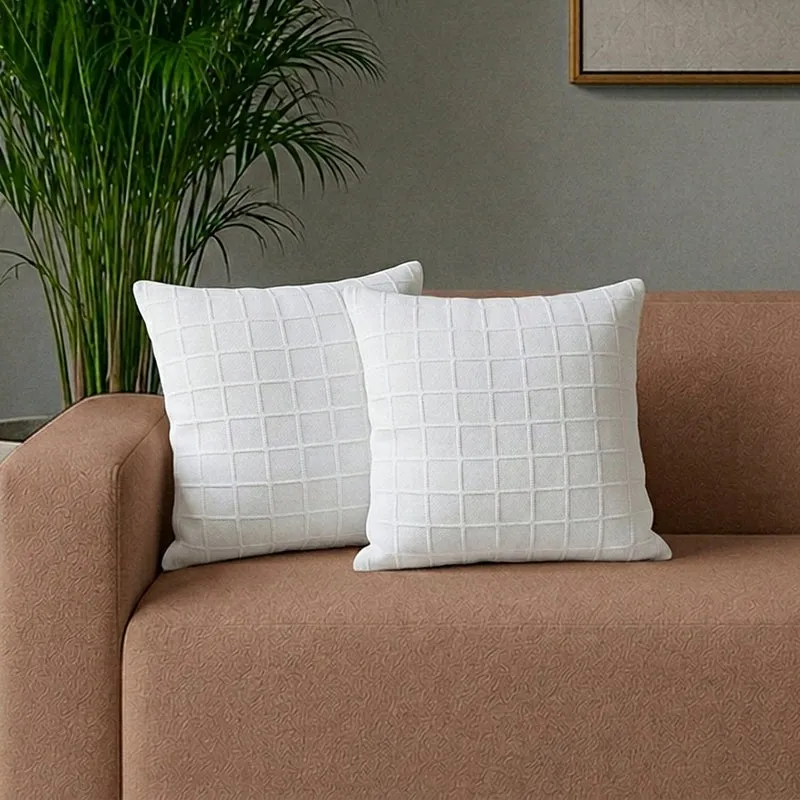 Sicily Light Solid Cotton Cushion Cover (White) - Set Of Two media 1