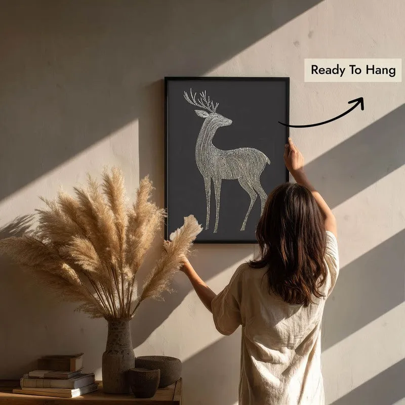 Majestic Deer Illustration Canvas Wall Painting With Black Frame media 10