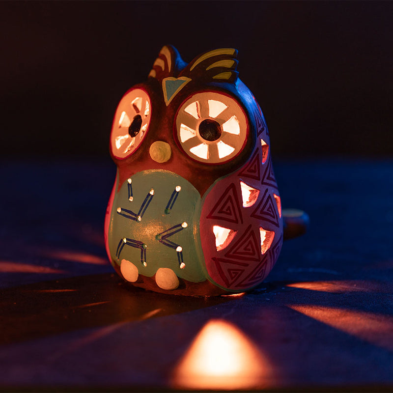 Lumi Owl Terracotta Tea Light Holder - Pink media 3