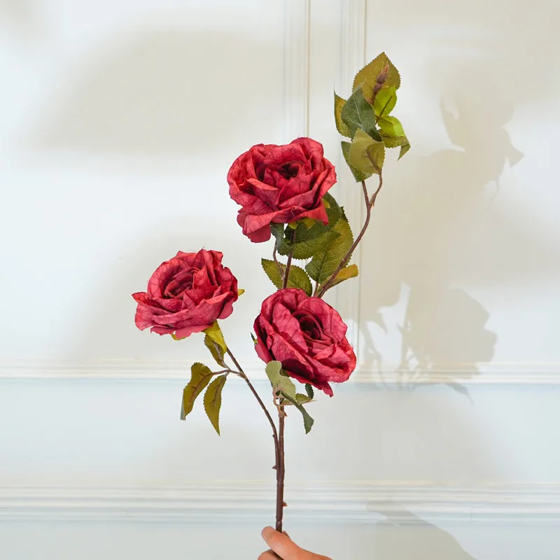 Faux Autumn Rose Flower Stick (Red) - 36 CM media 3