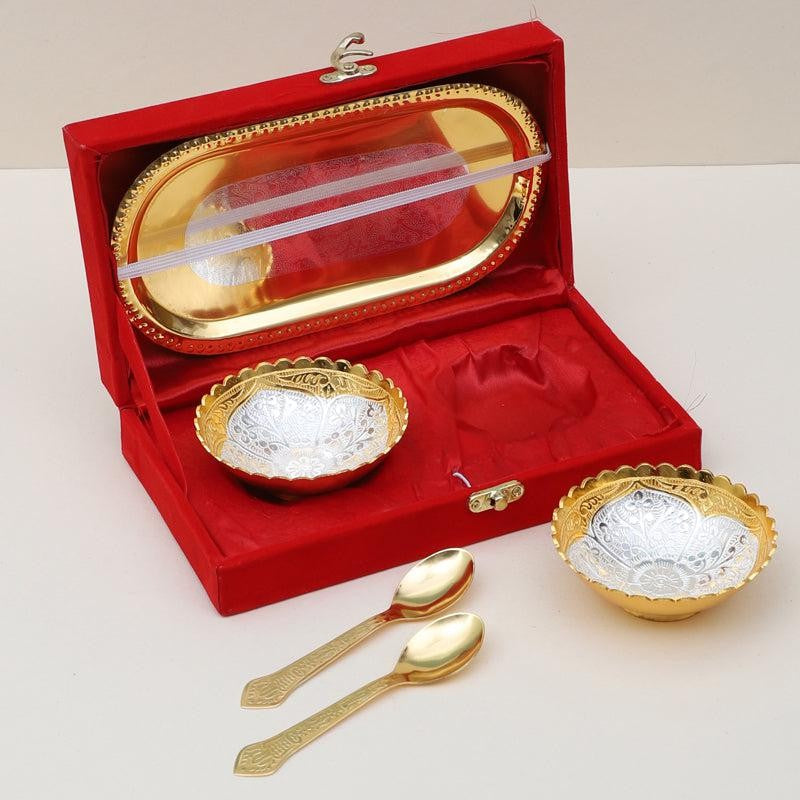 Kumudini Light Gold Bowl With Spoon & Tray (100 ML) - Five Piece Set image 3