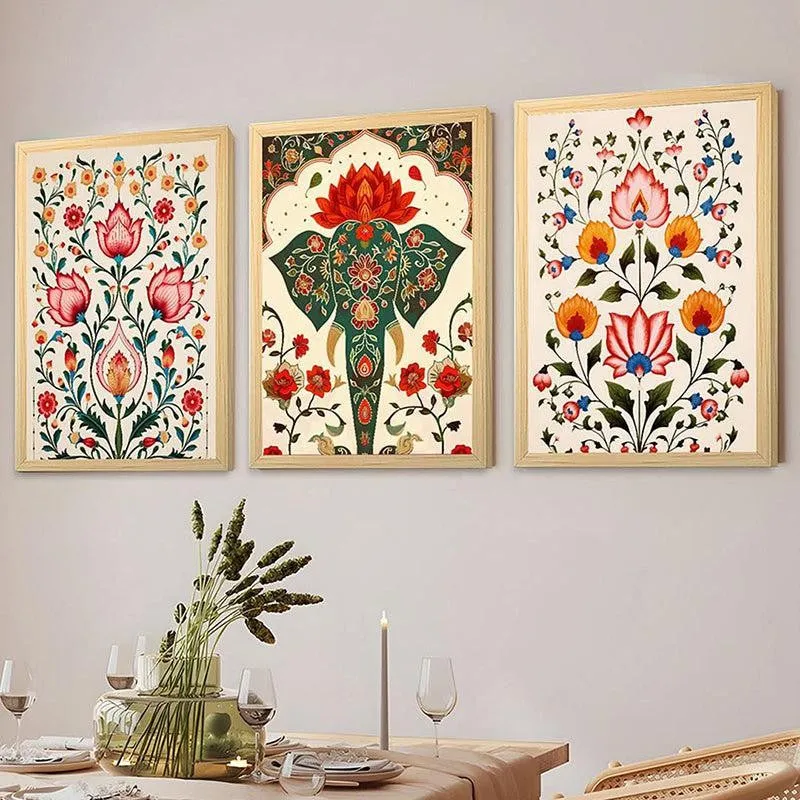 Gul-E-Hathi Mughal Wall Art With Frame (Pink) - Set Of Three media 5