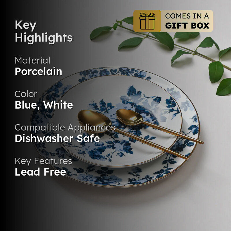 Zeneta Leaves 24k Gold Brushed Porcelain Dinner Set - 21 Piece Set media 2