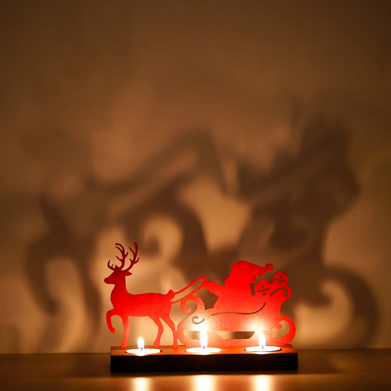 Sleigh Of Light Wood Christmas Tea Light Holder - Red media 5