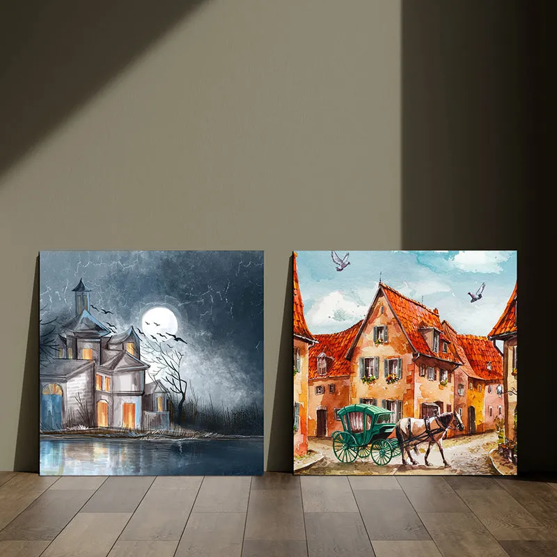Phases Of City Canvas Wall Art - Set Of Two media 7