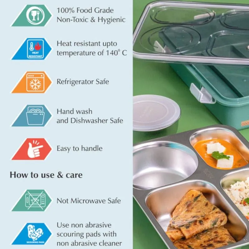 Emerio Lunch Box With Compartments (Green) - 750 ML media 5