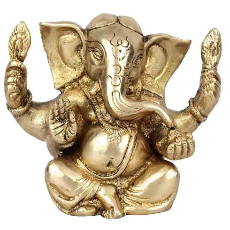 Gold Ganesha Brass Murti media 1