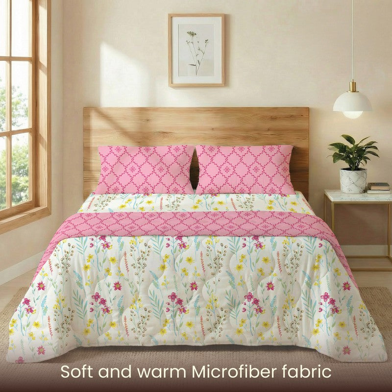 Urban Space Floral Pink Glace Cotton,Microfiber Bedding Set (200 TC)  - Four Piece Set media 4