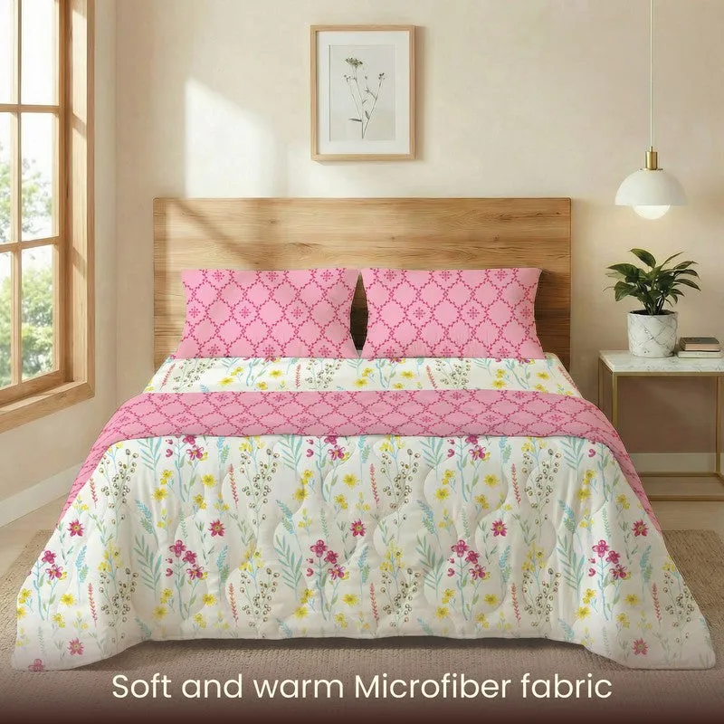 Urban Space Floral Pink Glace Cotton,Microfiber Bedding Set (200 TC)  - Four Piece Set media 4