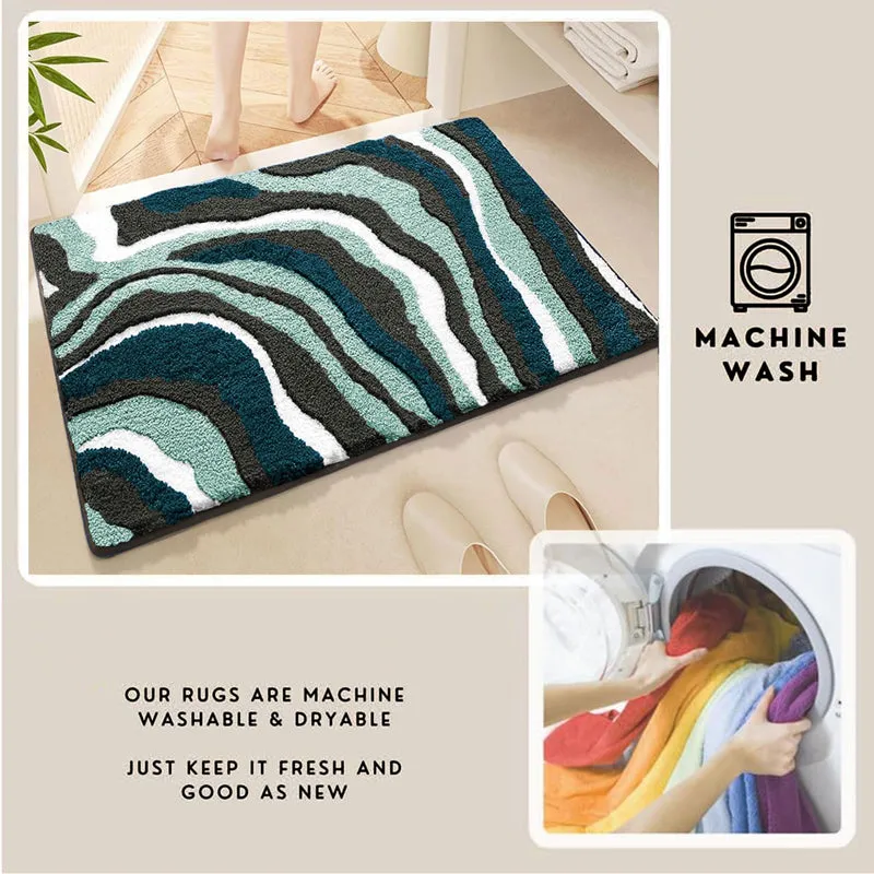 Wavy Whirls Microfiber Bath Mat - Blue media 5