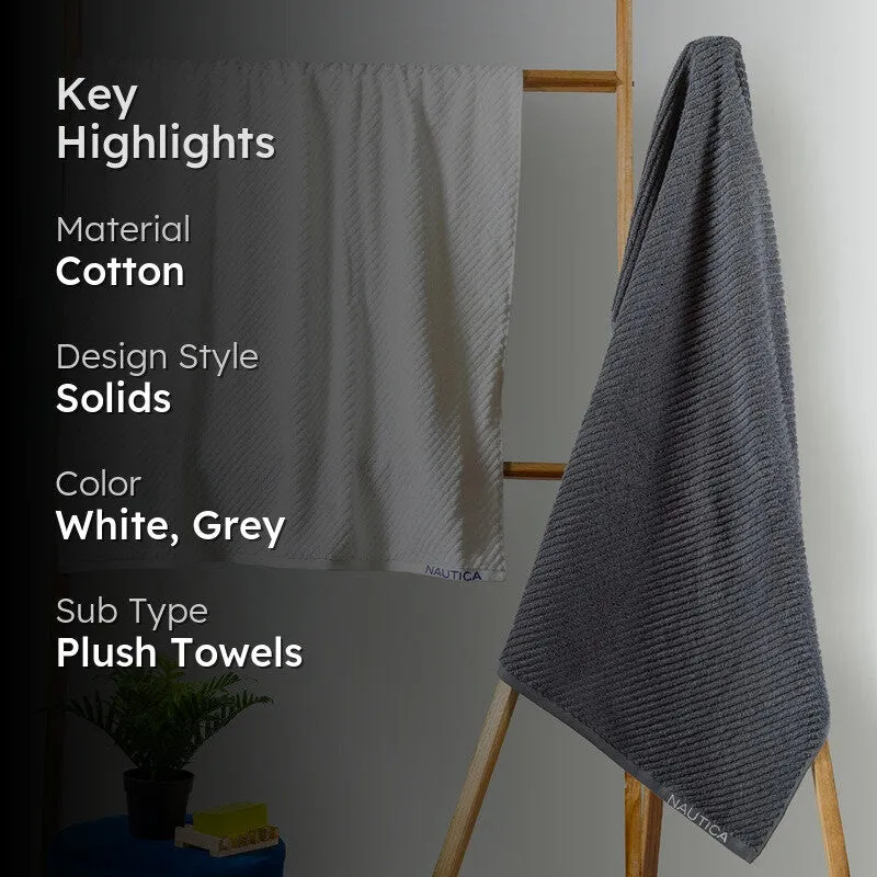 Nautica Riviera Soft Cotton Bath Towel (White & Grey) - Set Of Two media 2