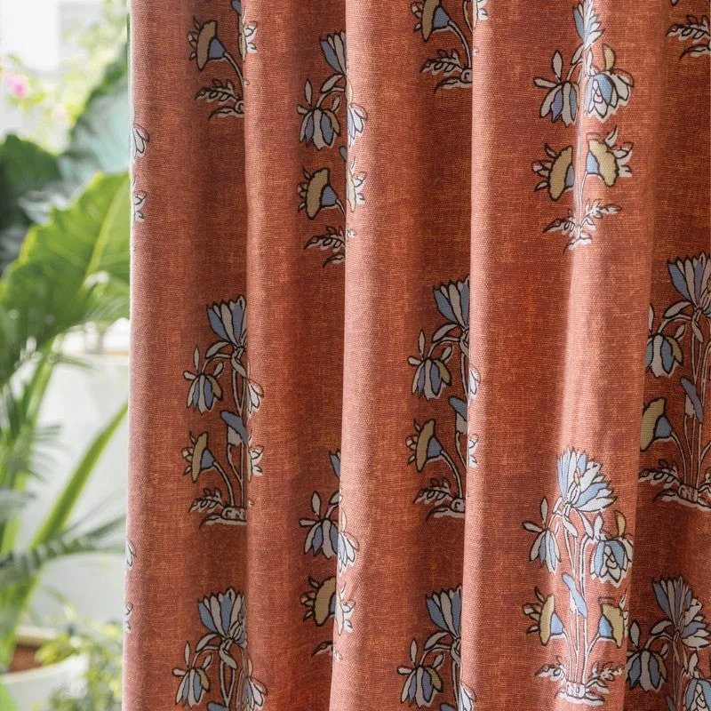 Tranquebar Home Grand Petals Polyester Curtains(Rust) - Set Of Two media 4