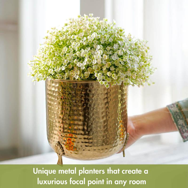 Zephyr Metal Hammered Leaf leg Planter - Gold media 8