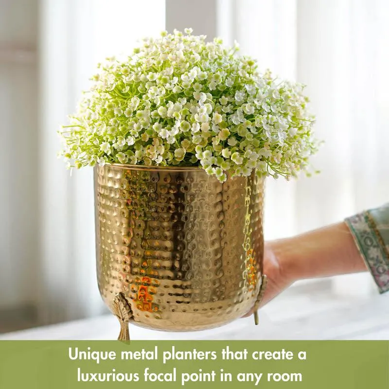 Zephyr Metal Hammered Leaf leg Planter - Gold - 8