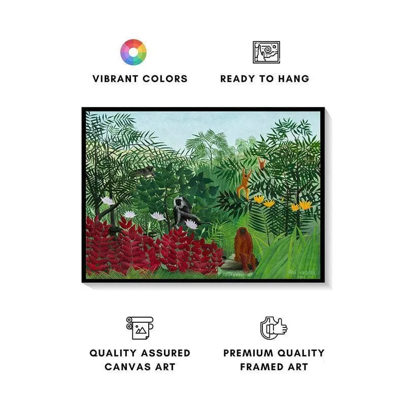 Tropical Forest With Monkeys Canvas Painting By Henri Rousseau - Black Frame media 4