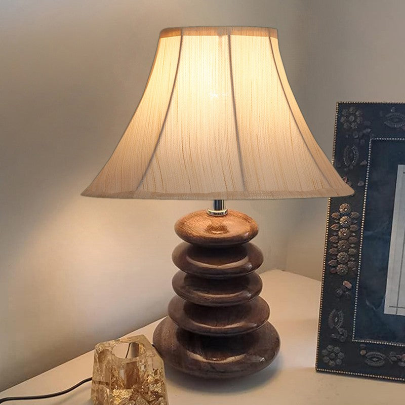 Lynira Cotton Table Lamp With Wooden Base - White