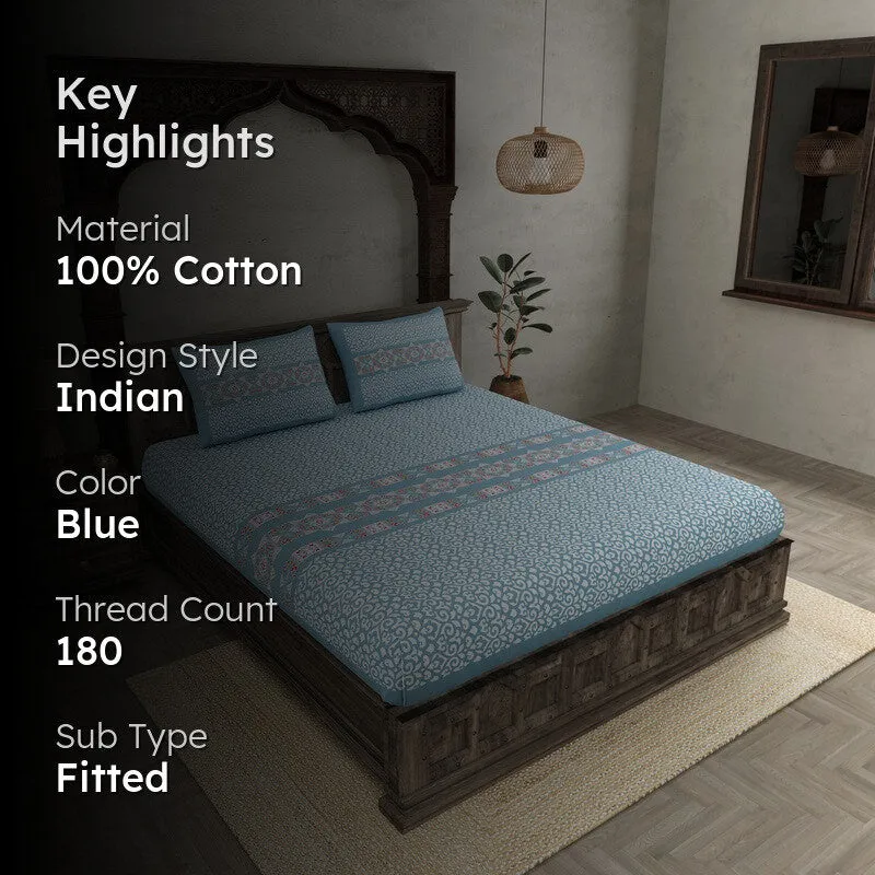 LuxeHaven Cotton Bedsheet (Blue) - 180 TC media 2