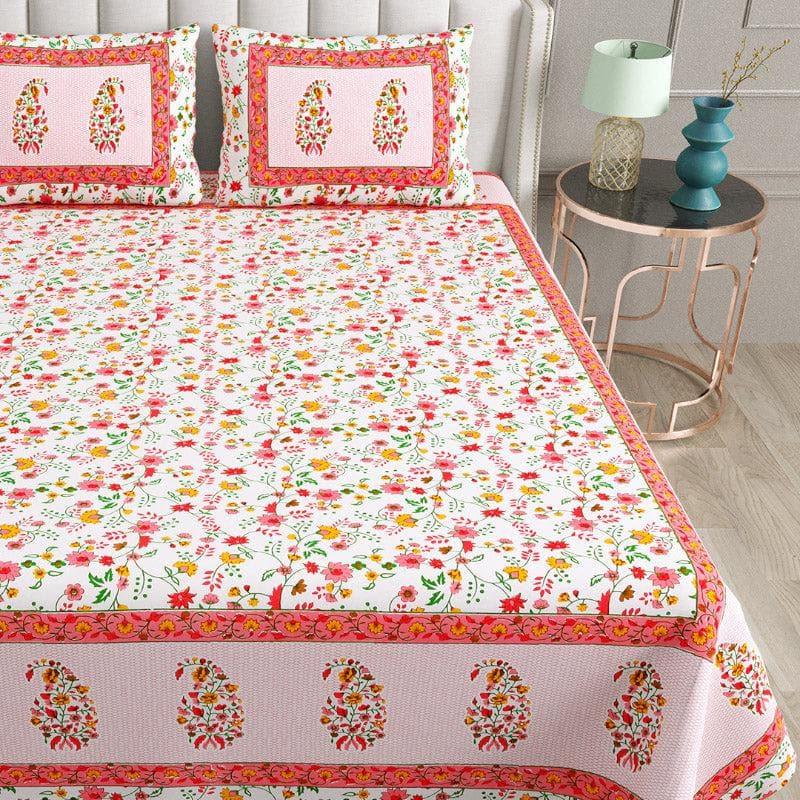 Avinya Floral Cotton Bedsheet (Red) - 180 TC media 3