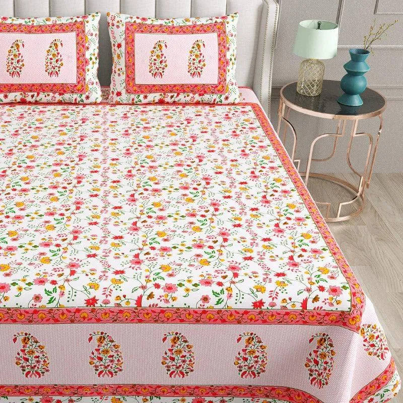 Avinya Floral Cotton Bedsheet (Red) - 180 TC media 3
