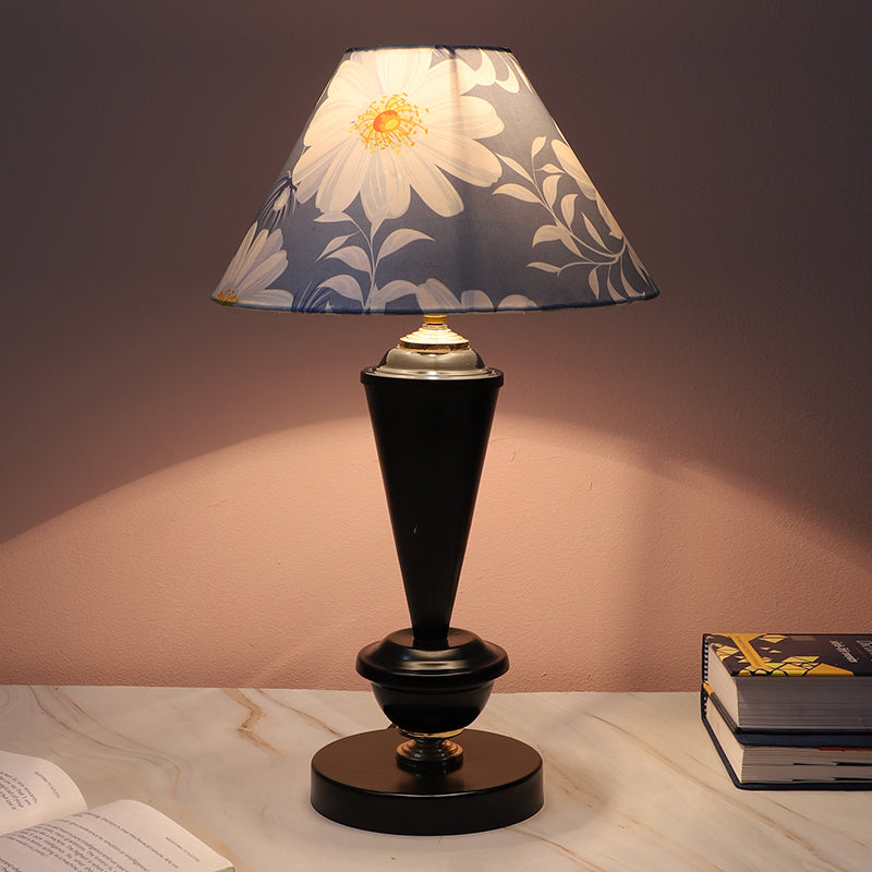Daisy Blooms Hydra Printed Iron Table Lamp - White,Blue,Black