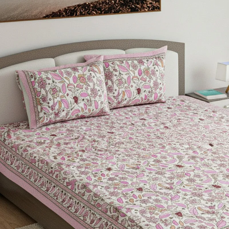 Rigavo Floral Cotton Bedsheet (Pink) - 160 TC media 3