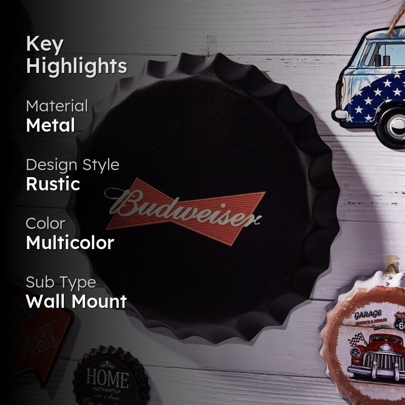 Budweiser Black Bottle Cap Metal Wall Accent media 2