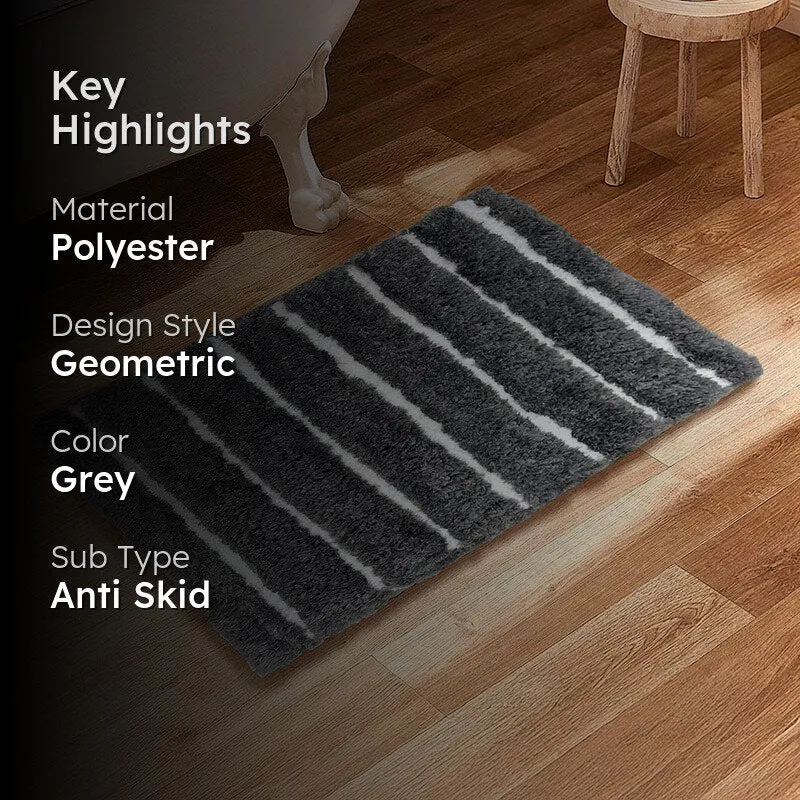 Nautica Riviera Lines Striped Anti-Skid Bath Mat - Dark Grey media 2