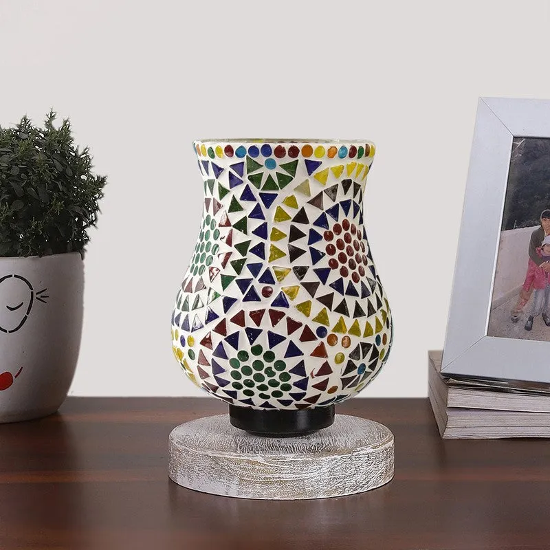 Warmelle Mosaic Glass Table Lamp With Wooden Base - Multicolor media 4
