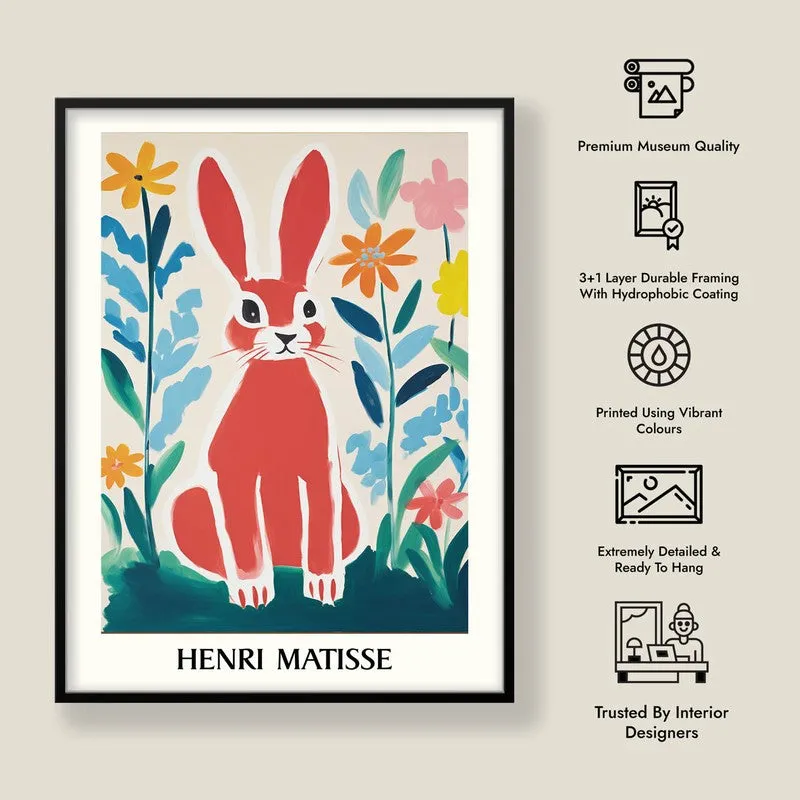 Red Rabbit Inspired by Henri Matisse Archival Canvas Wall Art - Black Frame media 8