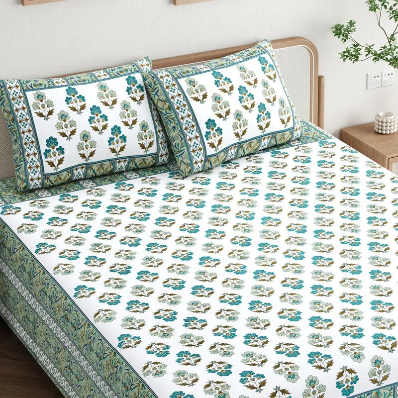 Shringar Cotton Bedsheet (Green,White) - 180 GSM media 4