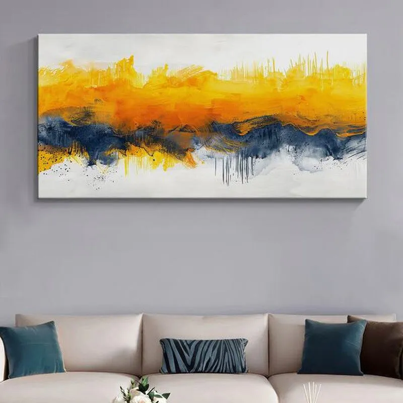 Yellow and Blue Abstract Landscape Wall Painting media 1