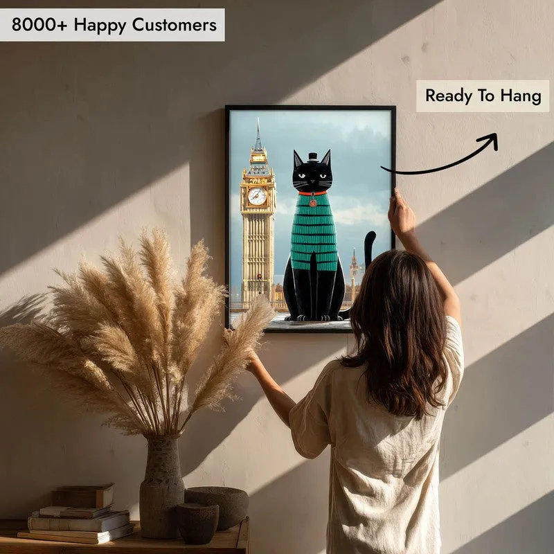 Black Cat Journey Wall Painting With Frame media 9
