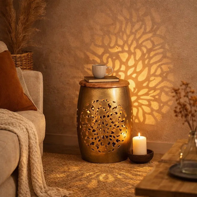 Floral Cutwork Drum Iron Stool Benches & Stools - Gold media 3