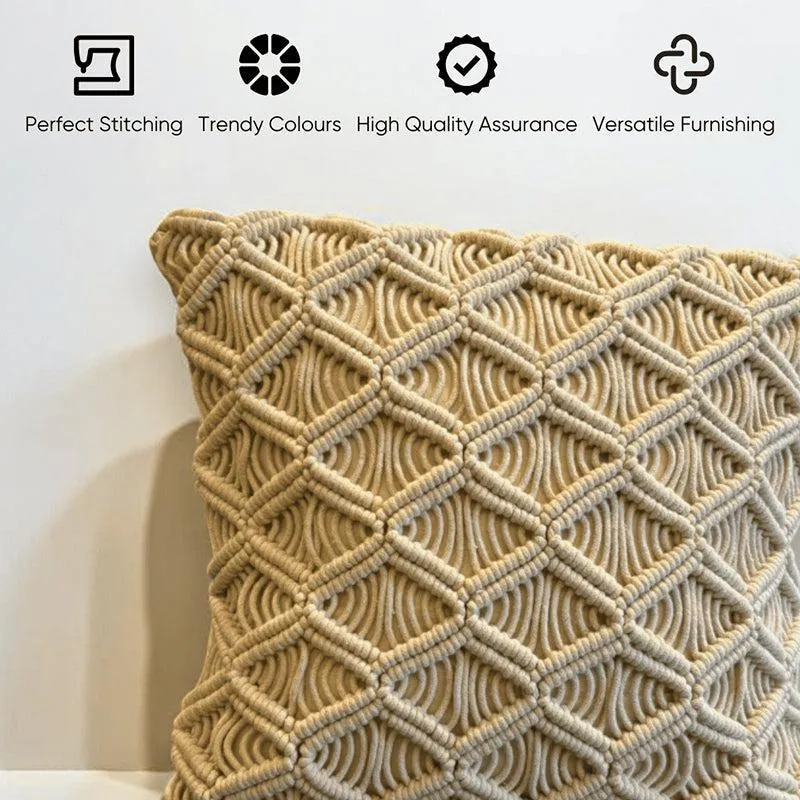 Loom & Light Macrame Textured Cotton Cushion Cover - Set Of Five media 4
