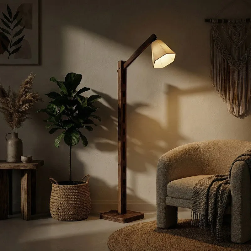 SereneGlow Wooden Floor Lamp - Brown media 1