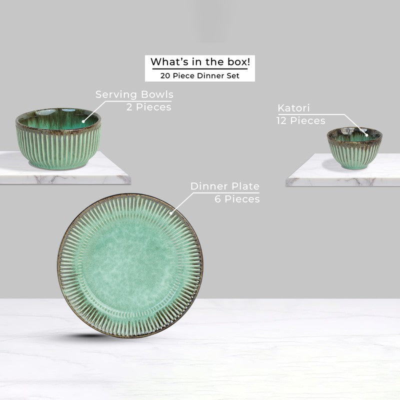 Rustic Green Ceramic Dinner Set - 20 Piece Set media 4