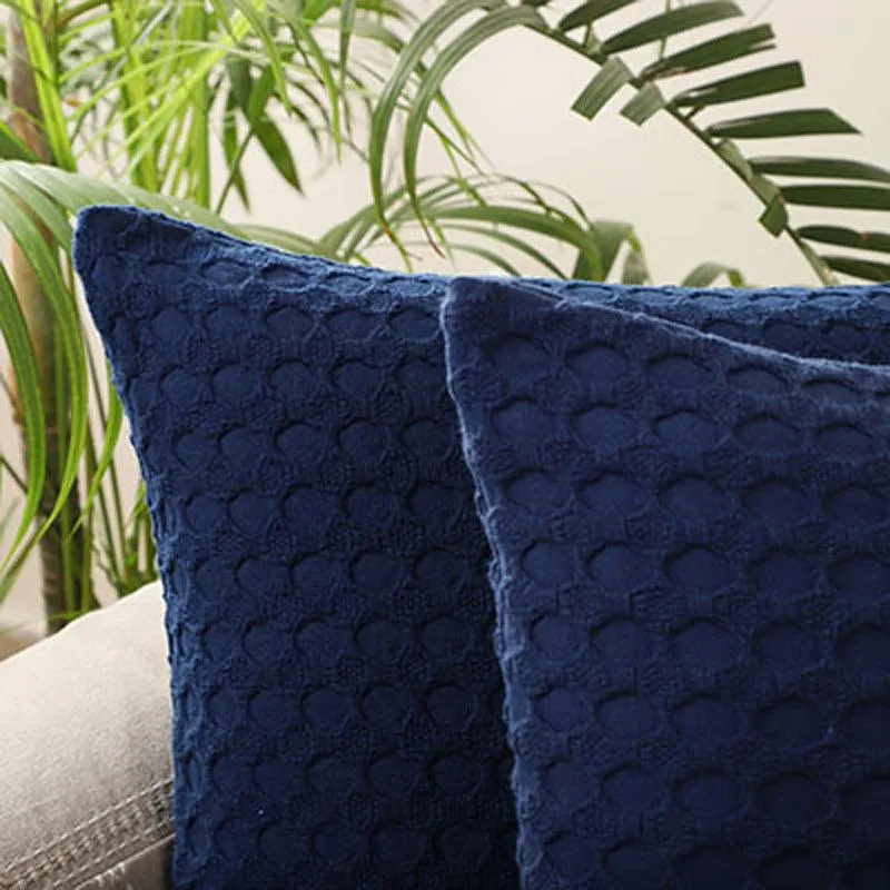 Florence Sunset Solid Cotton Cushion Cover (Navy Blue) - Set Of Two media 3