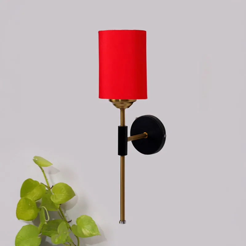 Beryll Cylindrical Steel & Cotton Wall Lamp - Red media 3