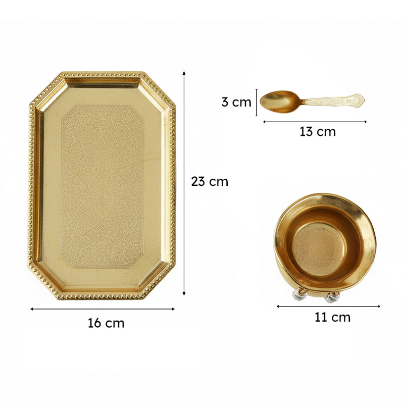 Karuna Gold Bowl With Spoon & Tray (200 ML Each) - Five Piece Set media 6