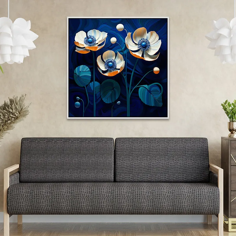 Sapphire Garden Canvas Wall Painting With Frame - White media 1