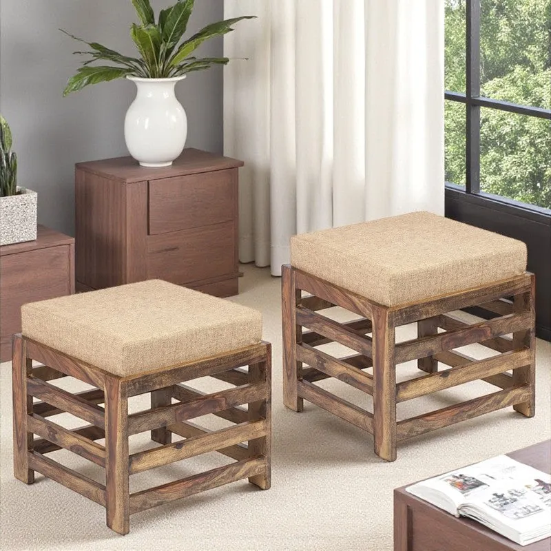 Tavro Sheesham Wooden Bench with Cushions (Beige) - Four Piece Set media 1