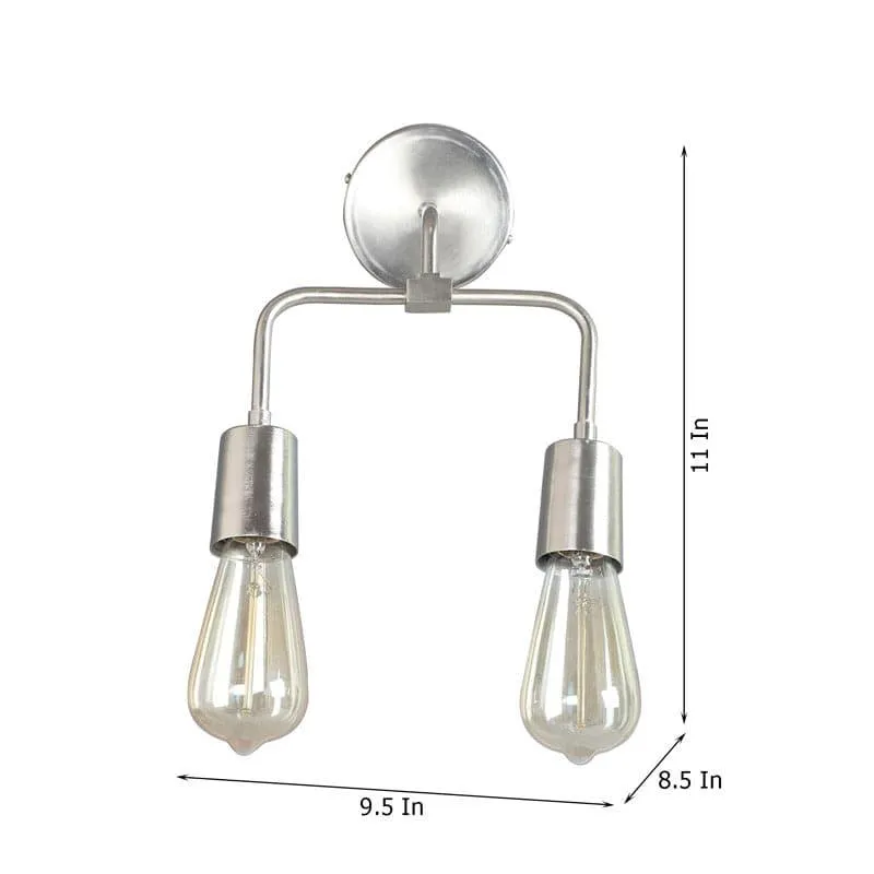 Silver wall lamp with two clear glass shades shown against a white background