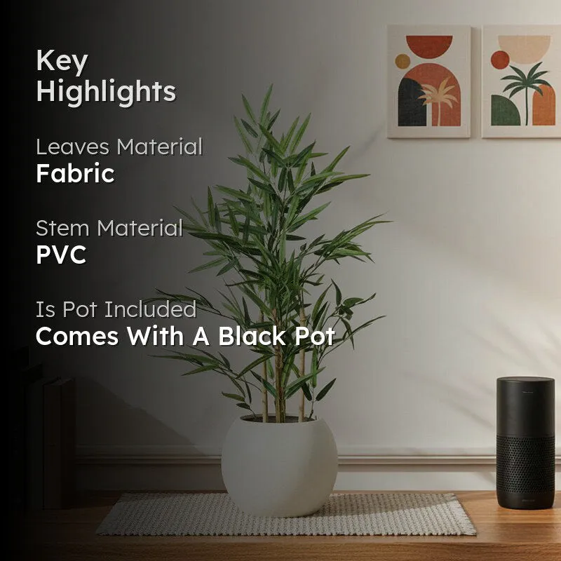 Artificial Bamboo Plant With Black Fiber Pot - 3 Feet media 2