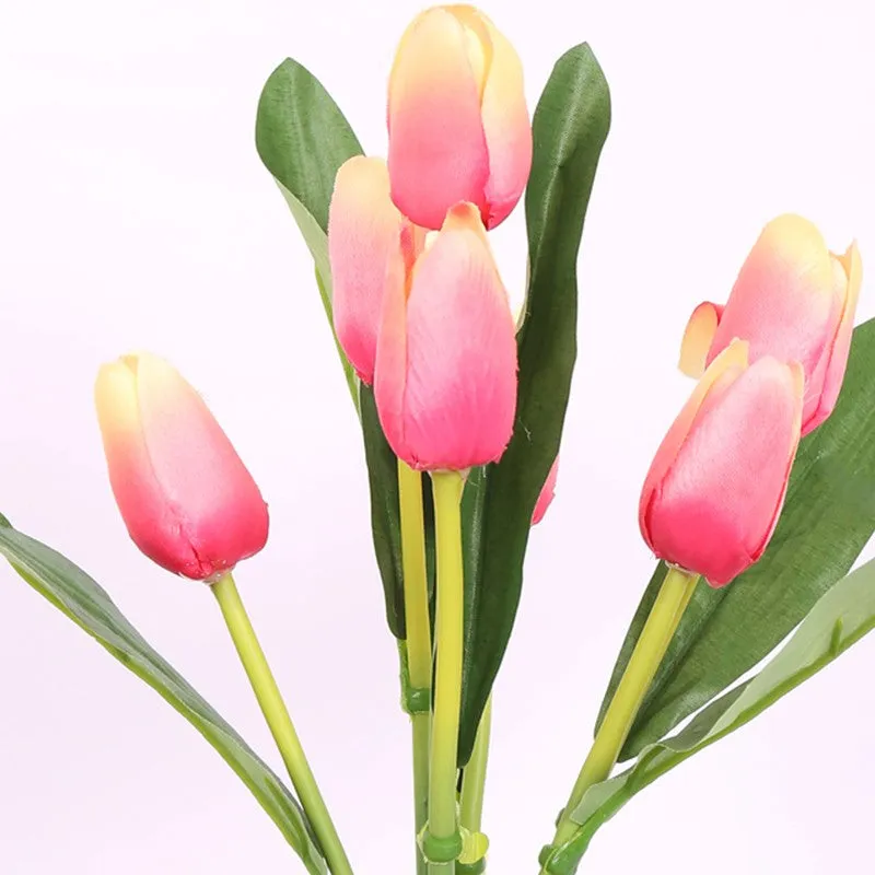 Artificial Tulip Flower Plant With Black Plastic Pot - Pink,Yellow media 4