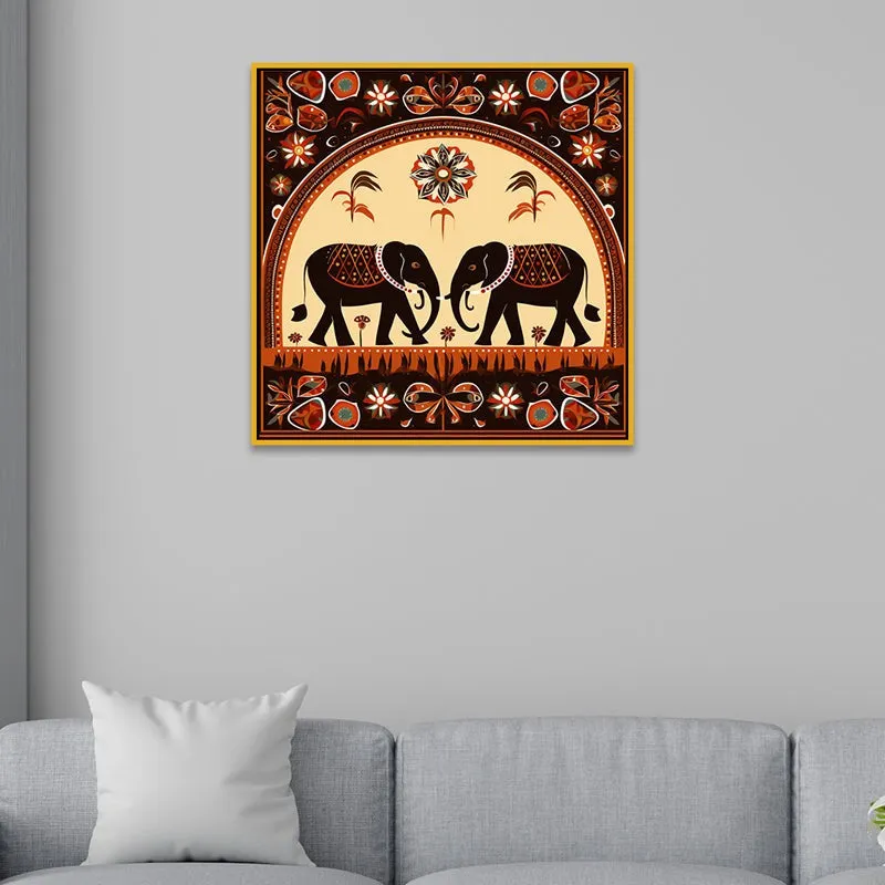 Tribal Haathi Duo Canvas Wall Art With Frame media 5