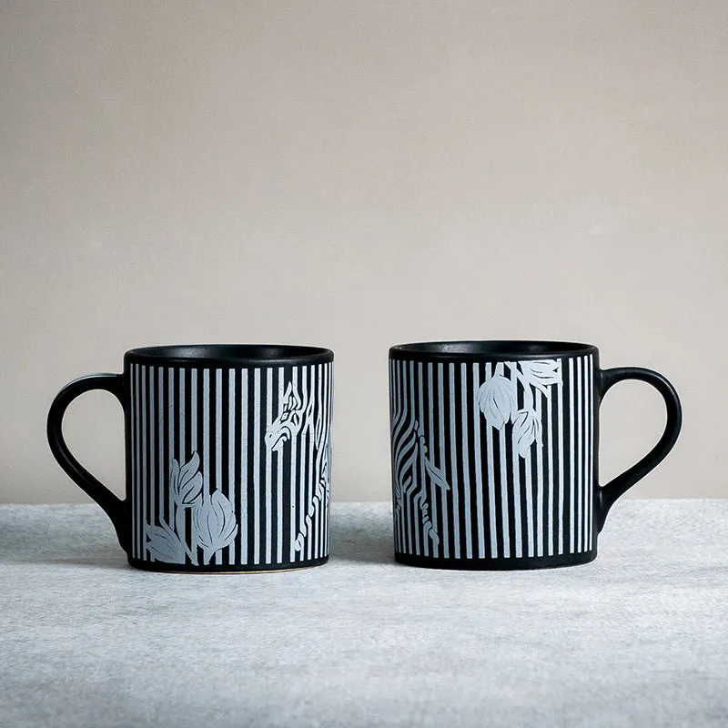 Floral Ceramic Coffee Mug (300 mL) - Grey,Black media 3