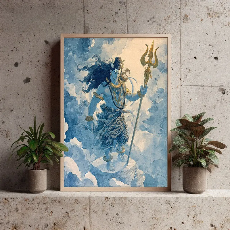 Mahadev With Trishul Divine I Archival Paper Wall Art - Natural Brown Frame media 3